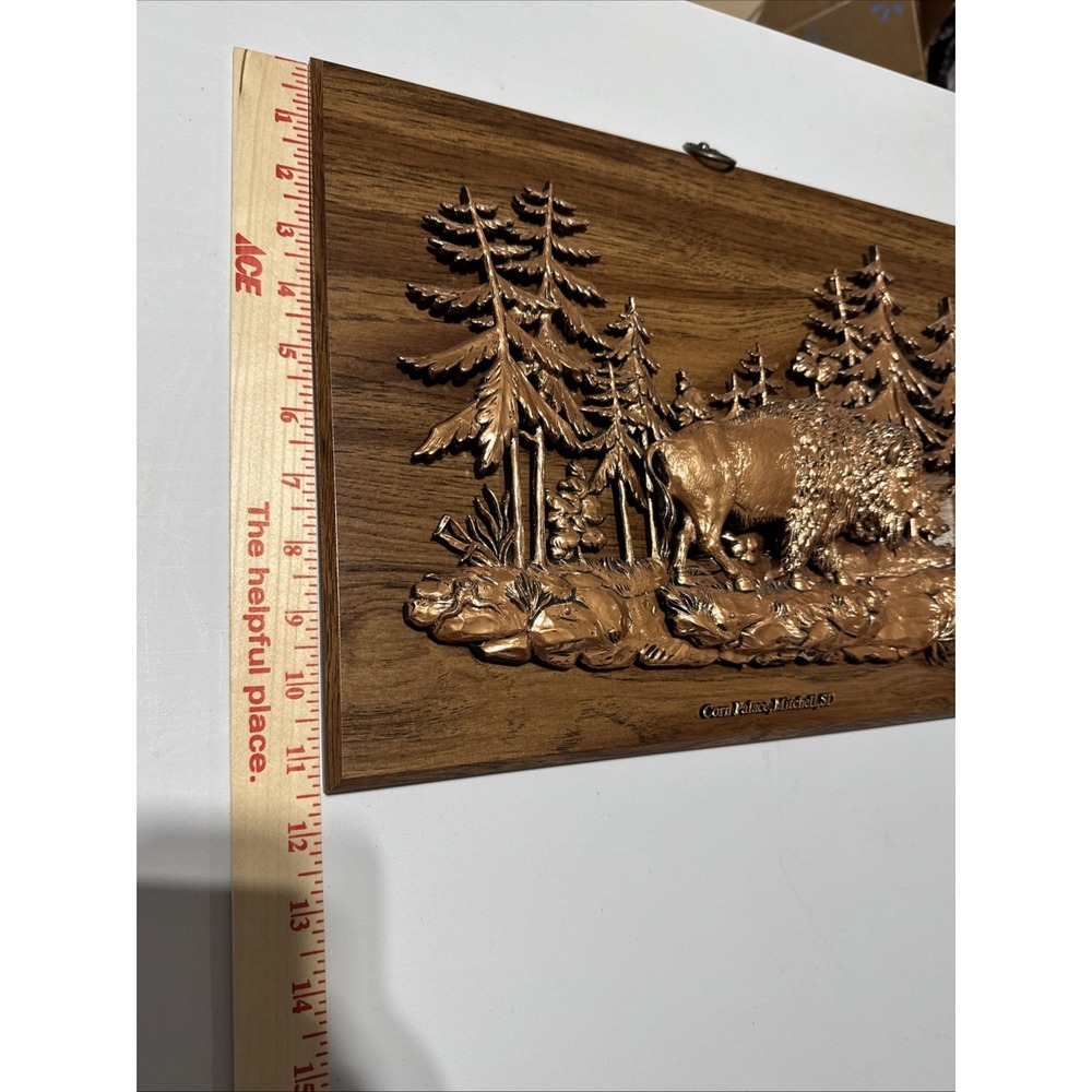3-D Relief Bison & Trees‎ Sculpture on Wood Plaque Corn Palace Mitchell S Dakota - Picture 8 of 8